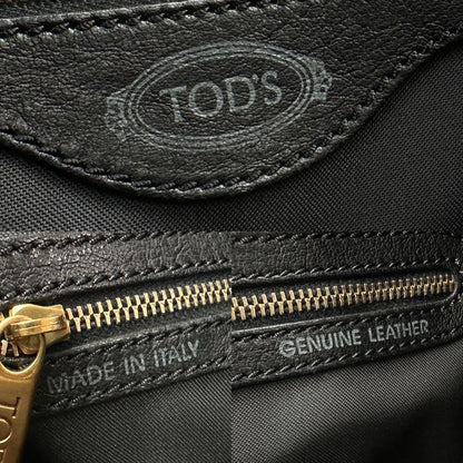 TOD'S Hand Shoulder Bag Tote Purse 2way Logo Leather Black Authentic
