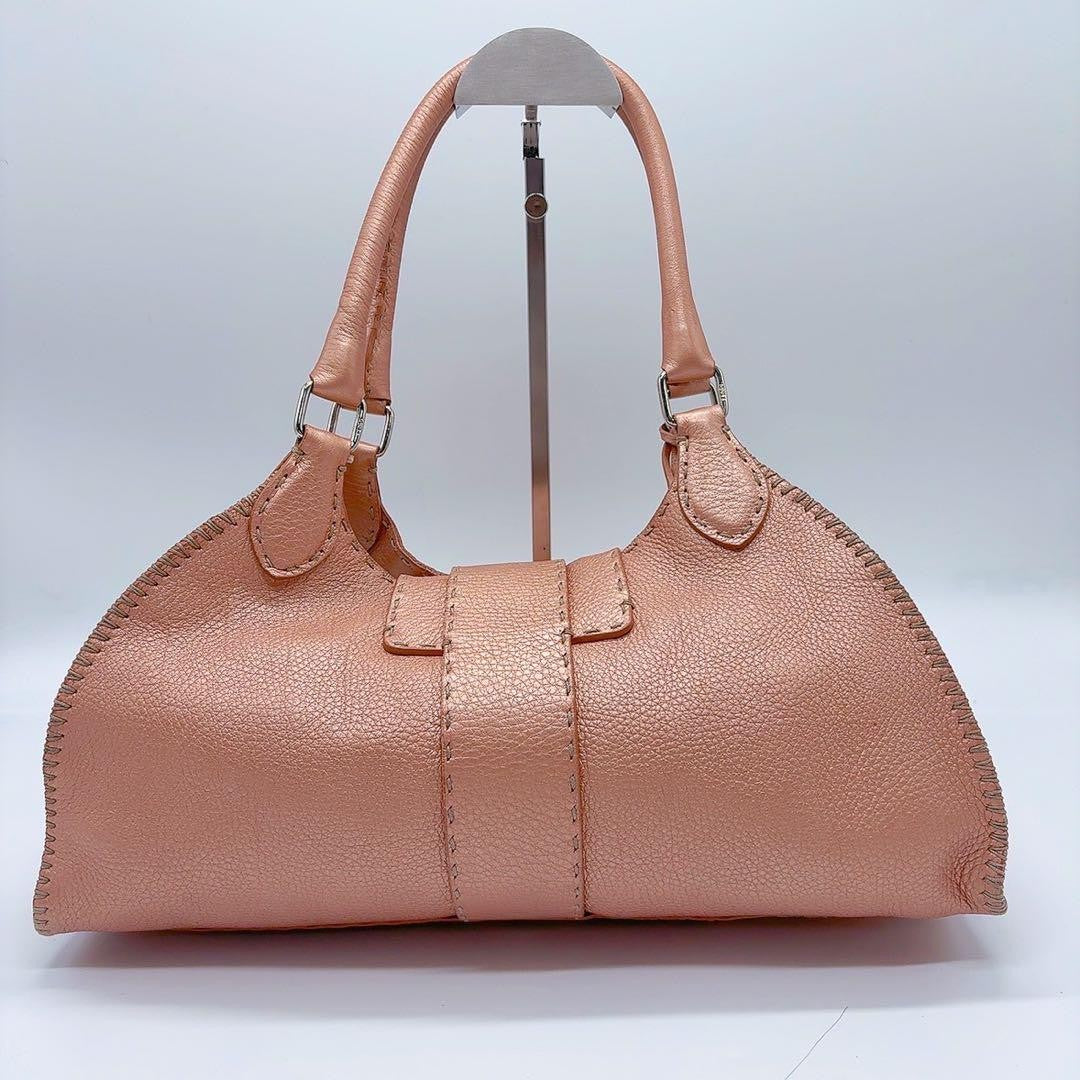 FENDI Hand Bag Tote Purse Selleria Leather Pink Authentic