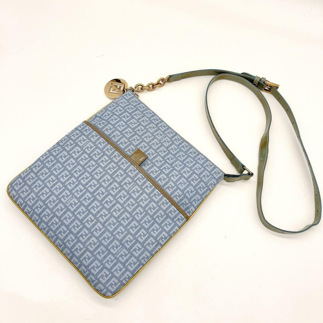 FENDI Shoulder Bag Purse FF Zucchino PVC Blue Authentic