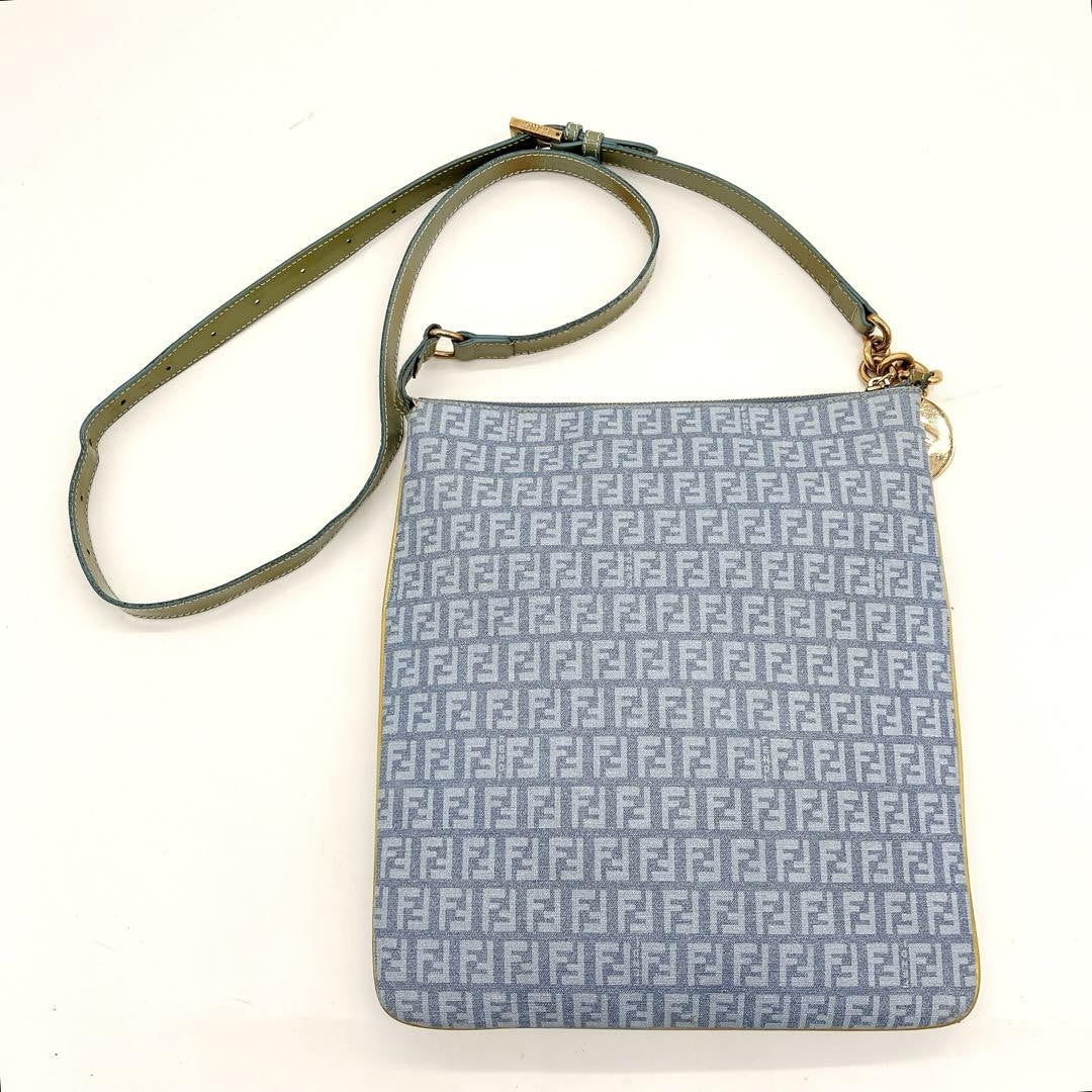 FENDI Shoulder Bag Purse FF Zucchino PVC Blue Authentic