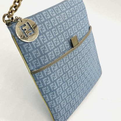 FENDI Shoulder Bag Purse FF Zucchino PVC Blue Authentic