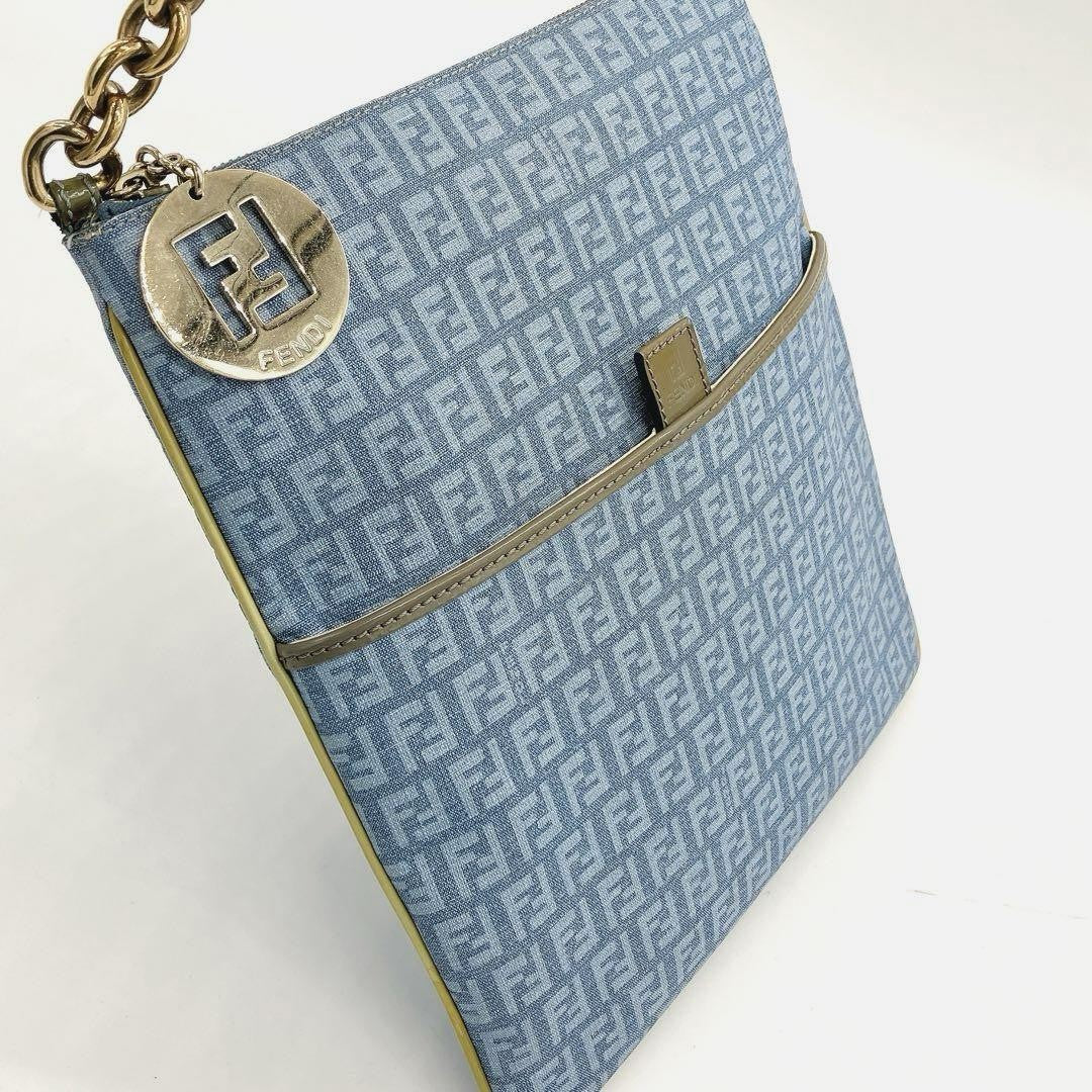 FENDI Shoulder Bag Purse FF Zucchino PVC Blue Authentic