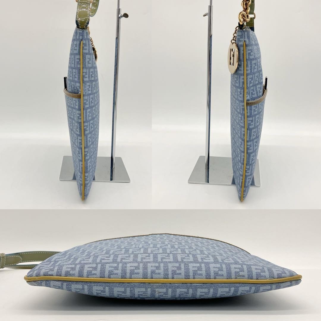 FENDI Shoulder Bag Purse FF Zucchino PVC Blue Authentic