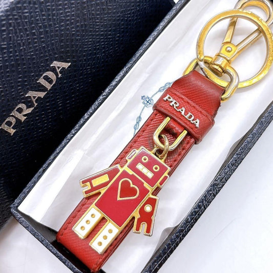 PRADA Key Ring Keychain Bag Charm Robot Leather Red Authentic
