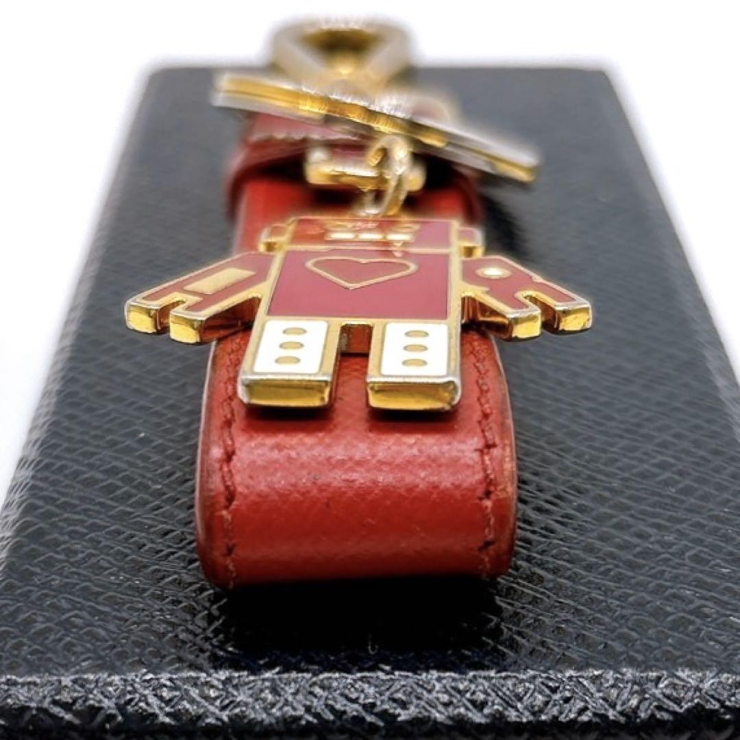 PRADA Key Ring Keychain Bag Charm Robot Leather Red Authentic