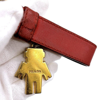 PRADA Key Ring Keychain Bag Charm Robot Leather Red Authentic