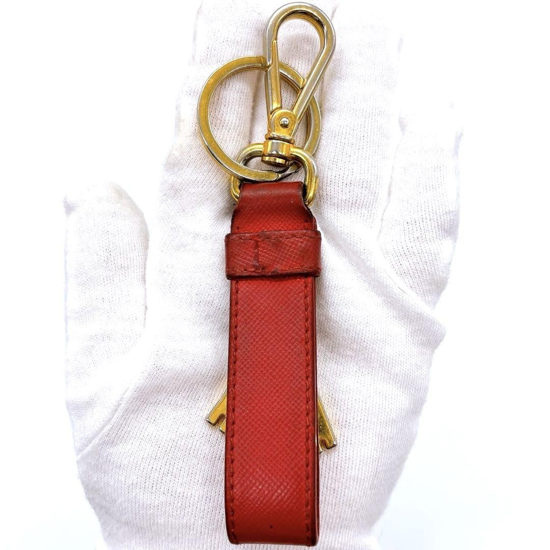 PRADA Key Ring Keychain Bag Charm Robot Leather Red Authentic