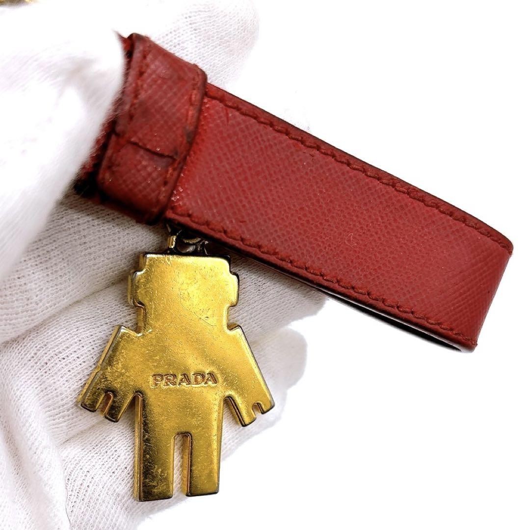 PRADA Key Ring Keychain Bag Charm Robot Leather Red Authentic