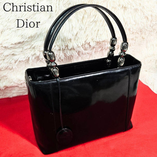 Christian Dior Hand Bag Tote Purse Patent Leather Black Authentic