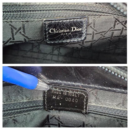Christian Dior Hand Bag Tote Purse Patent Leather Black Authentic