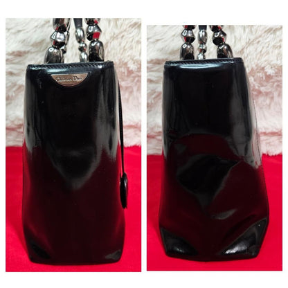Christian Dior Hand Bag Tote Purse Patent Leather Black Authentic