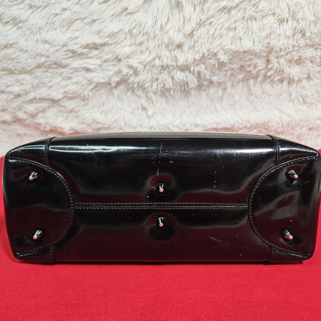 Christian Dior Hand Bag Tote Purse Patent Leather Black Authentic