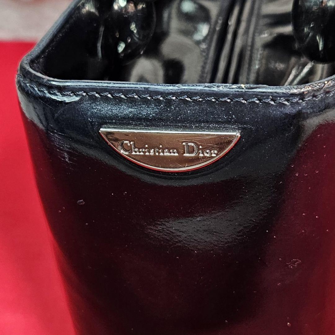 Christian Dior Hand Bag Tote Purse Patent Leather Black Authentic