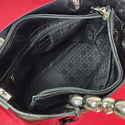 Christian Dior Hand Bag Tote Purse Patent Leather Black Authentic