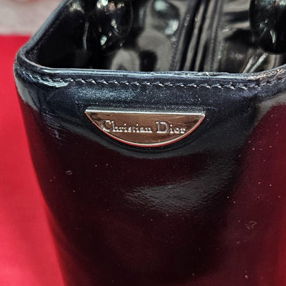 Christian Dior Hand Bag Tote Purse Patent Leather Black Authentic