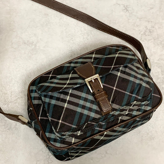 BURBERRY Bag Nova Check Shoulder Purse Leather Canvas Brown Blue Crossbody Auth