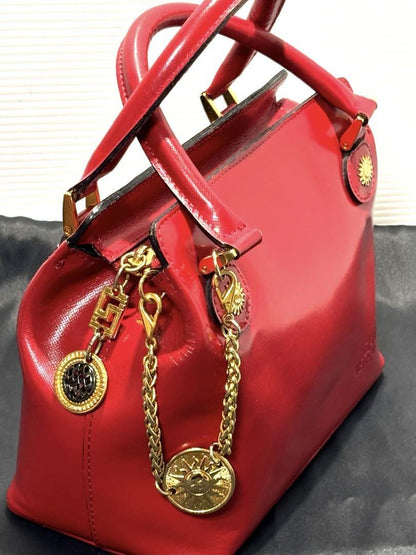 VERSACE Mini Hand Bag Tote Purse Sunburst Leather Red Authentic