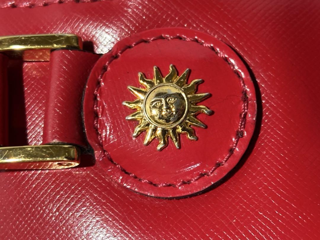 VERSACE Mini Hand Bag Tote Purse Sunburst Leather Red Authentic