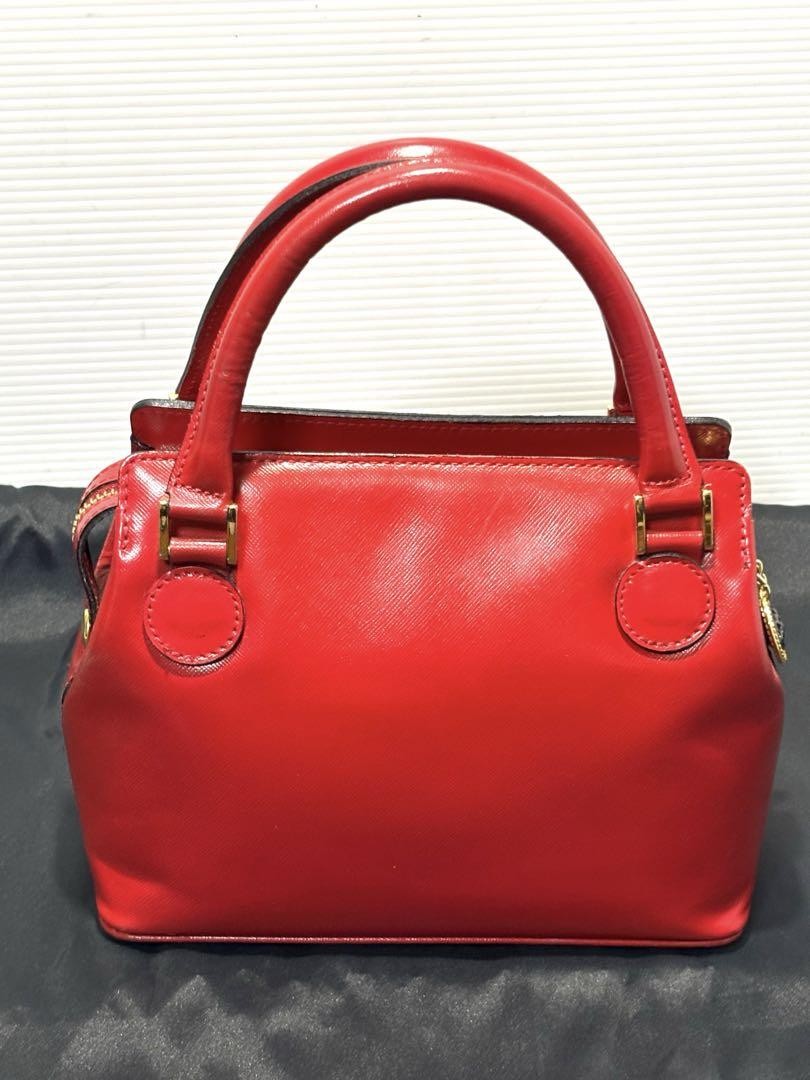 VERSACE Mini Hand Bag Tote Purse Sunburst Leather Red Authentic