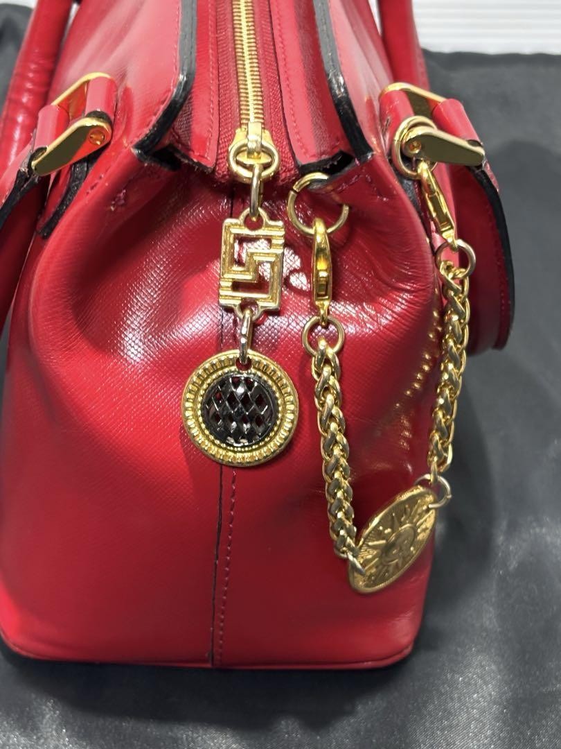 VERSACE Mini Hand Bag Tote Purse Sunburst Leather Red Authentic
