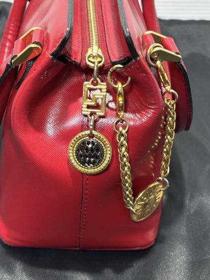 VERSACE Mini Hand Bag Tote Purse Sunburst Leather Red Authentic