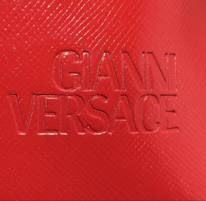 VERSACE Mini Hand Bag Tote Purse Sunburst Leather Red Authentic