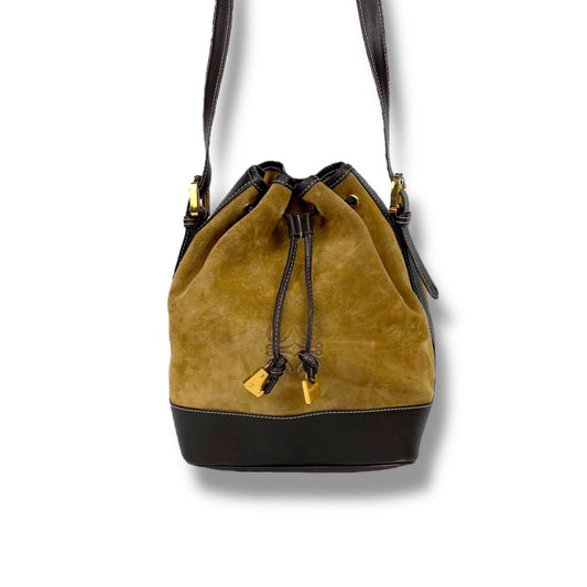 LOEWE Shoulder Bag Purse Anagram Suede Leather Beige Brown Authentic