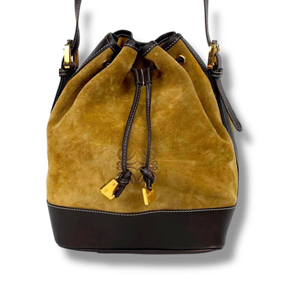 LOEWE Shoulder Bag Purse Anagram Suede Leather Beige Brown Authentic