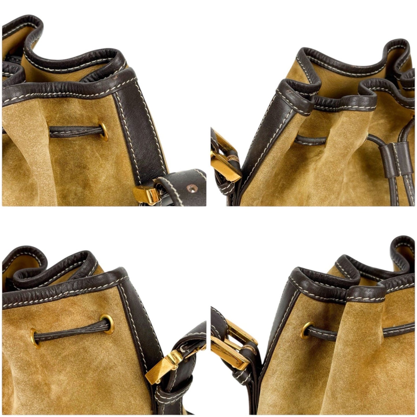 LOEWE Shoulder Bag Purse Anagram Suede Leather Beige Brown Authentic