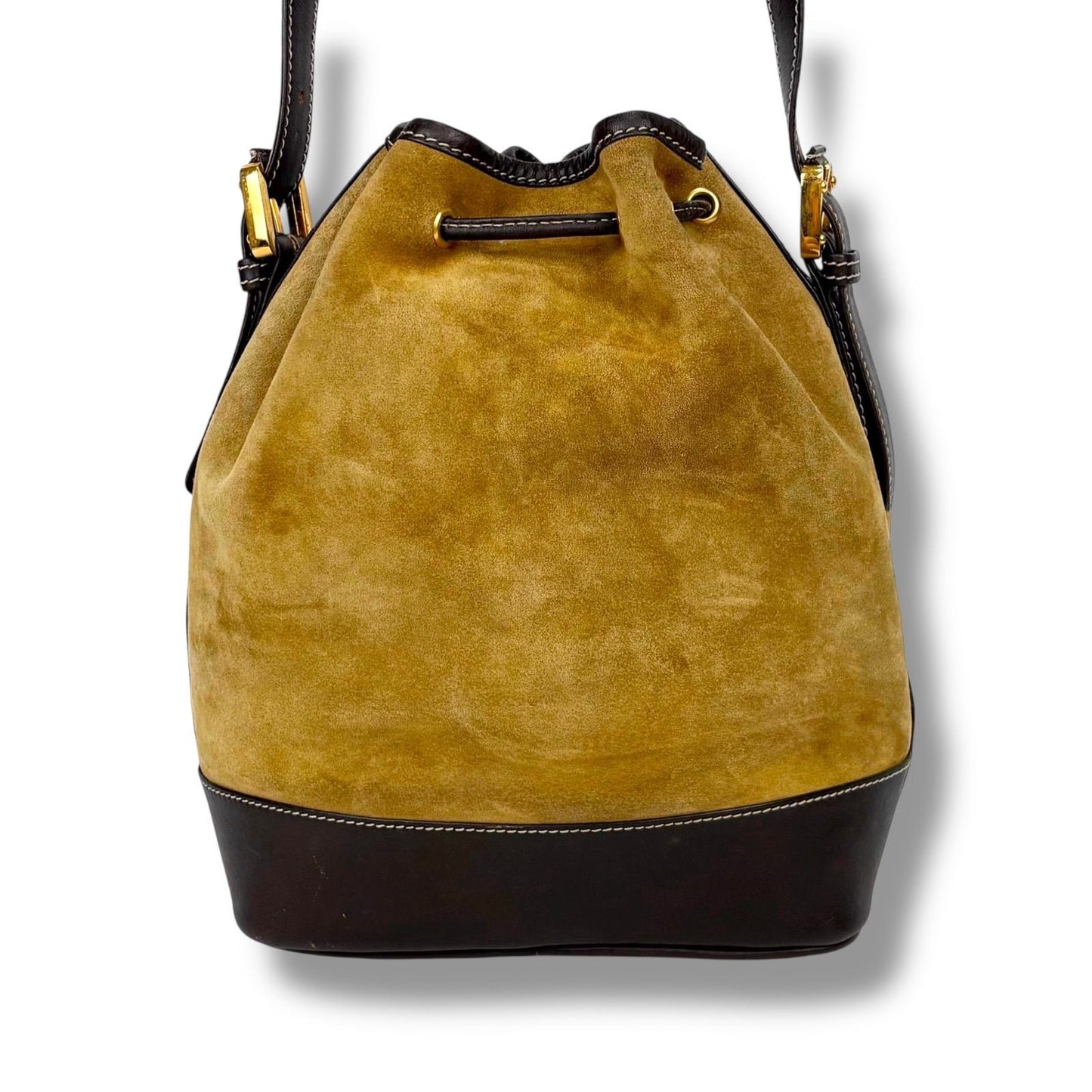 LOEWE Shoulder Bag Purse Anagram Suede Leather Beige Brown Authentic