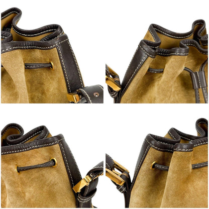 LOEWE Shoulder Bag Purse Anagram Suede Leather Beige Brown Authentic