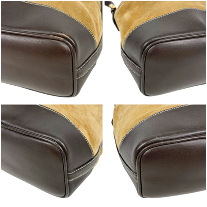 LOEWE Shoulder Bag Purse Anagram Suede Leather Beige Brown Authentic