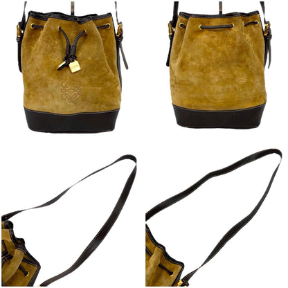 LOEWE Shoulder Bag Purse Anagram Suede Leather Beige Brown Authentic