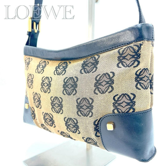 LOEWE Shoulder Bag Purse Anagram Canvas Leather Beige Authentic