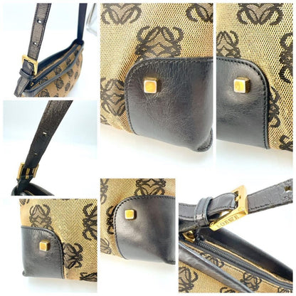 LOEWE Shoulder Bag Purse Anagram Canvas Leather Beige Authentic