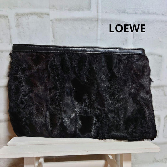 LOEWE Clutch Bag Second Bag Leather Black Authentic