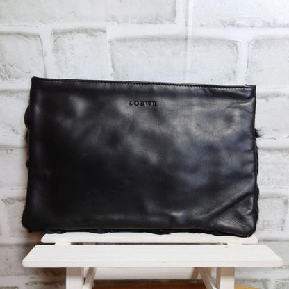 LOEWE Clutch Bag Second Bag Leather Black Authentic