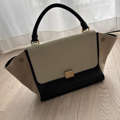 CELINE handbag Purse Trapeze Canvas Leather Navy White Women's Used Authentic