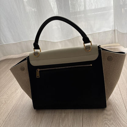CELINE handbag Purse Trapeze Canvas Leather Navy White Women's Used Authentic