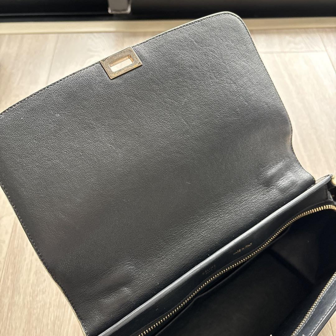 CELINE handbag Purse Trapeze Canvas Leather Navy White Women's Used Authentic