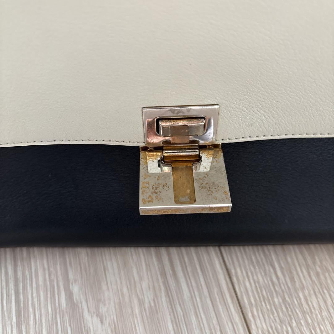 CELINE handbag Purse Trapeze Canvas Leather Navy White Women's Used Authentic