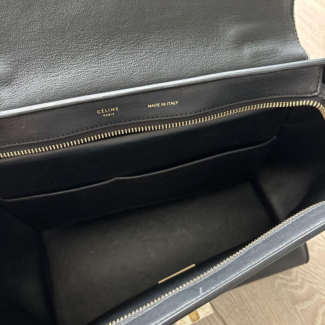 CELINE handbag Purse Trapeze Canvas Leather Navy White Women's Used Authentic