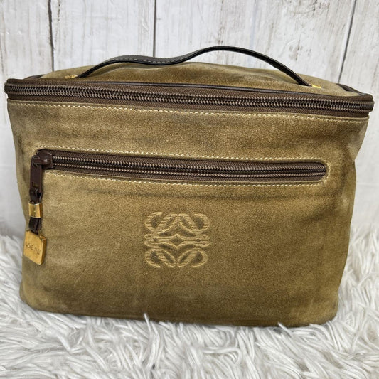 LOEWE Hand Bag Tote Purse Vanity Bag Anagram Suede Brown Authentic