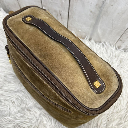 LOEWE Hand Bag Tote Purse Vanity Bag Anagram Suede Brown Authentic