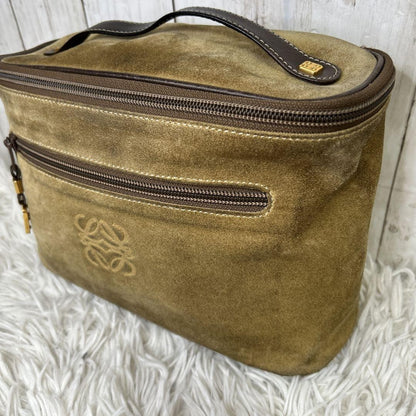 LOEWE Hand Bag Tote Purse Vanity Bag Anagram Suede Brown Authentic