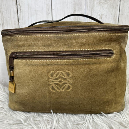 LOEWE Hand Bag Tote Purse Vanity Bag Anagram Suede Brown Authentic