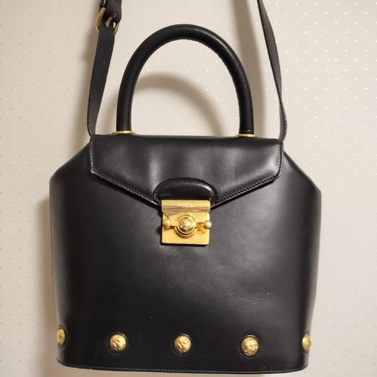Salvatore Ferragamo Hand Shoulder Bag Tote Purse Leather Black Authentic