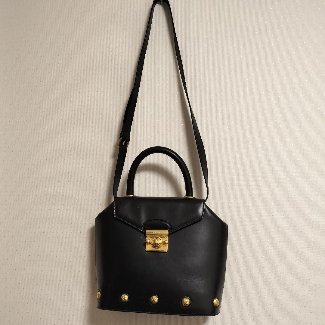 Salvatore Ferragamo Hand Shoulder Bag Tote Purse Leather Black Authentic
