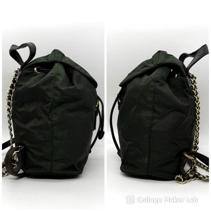 PRADA Backpack Logo Chain Nylon Leather Green Authentic