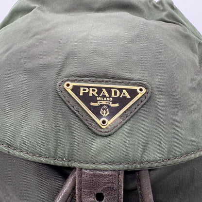 PRADA Backpack Logo Chain Nylon Leather Green Authentic